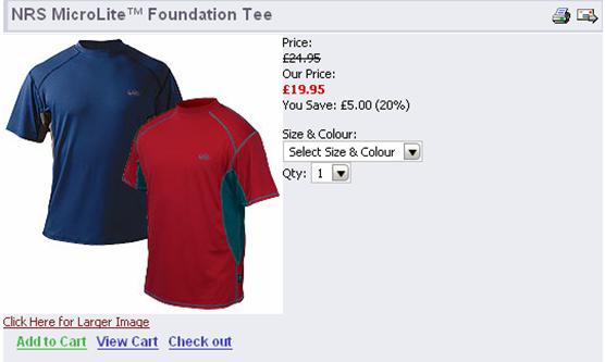 Figure 1.5.1 & 1.5.2: Product options used for 'Colour and Size'.