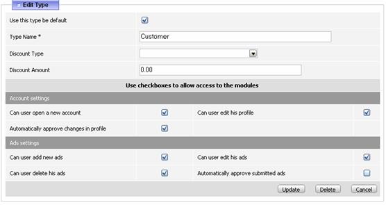 Figure 3.6.1: The user type settings