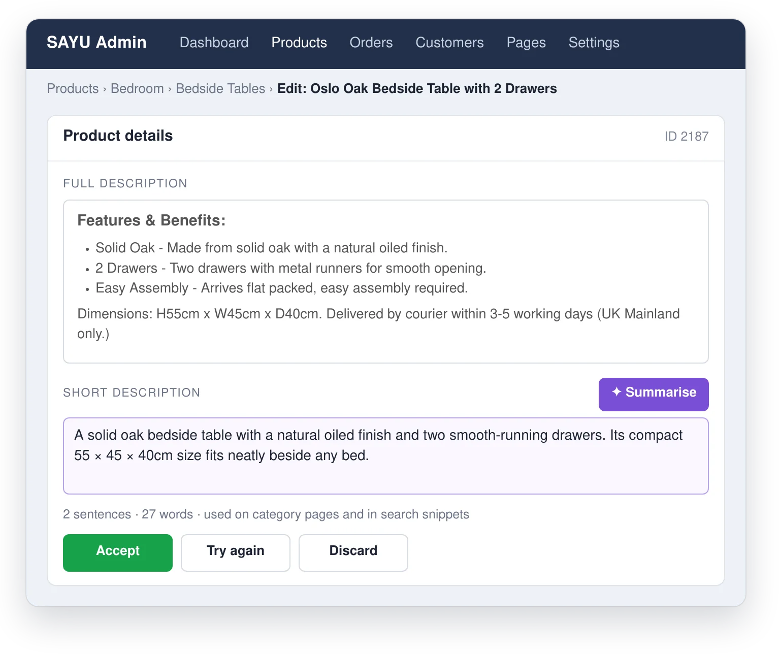 A short description generated from the full product description