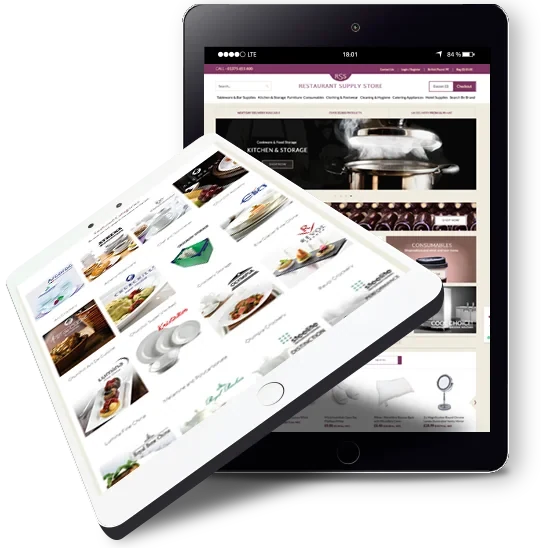 Restaurant Supply Store website on a tablet