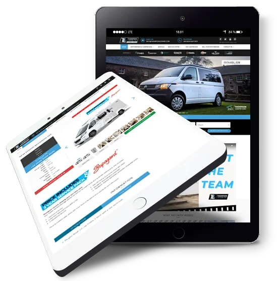 Thompson Leisure website on a tablet