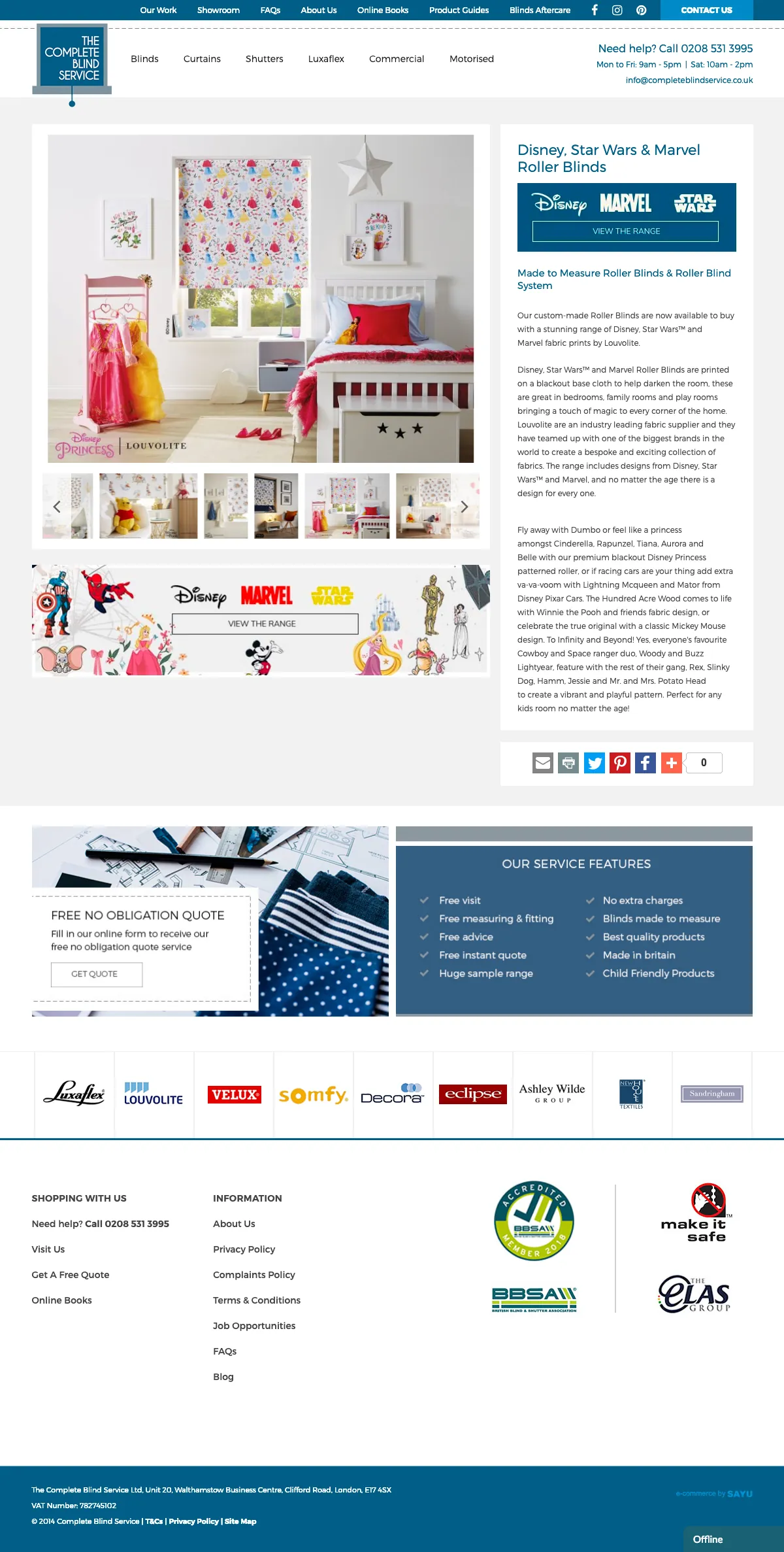 Complete Blinds website: product details page