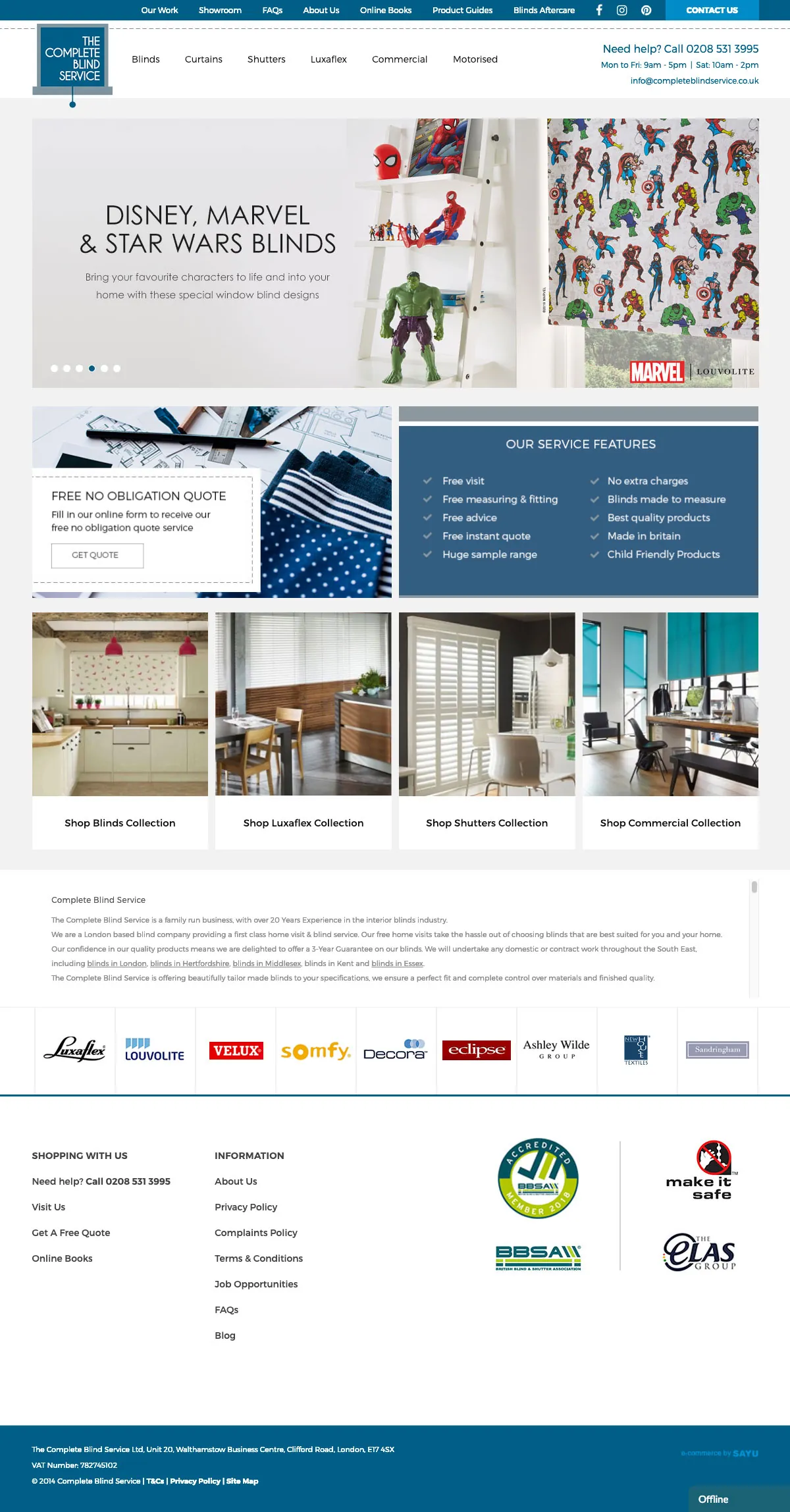 Complete Blinds website: homepage