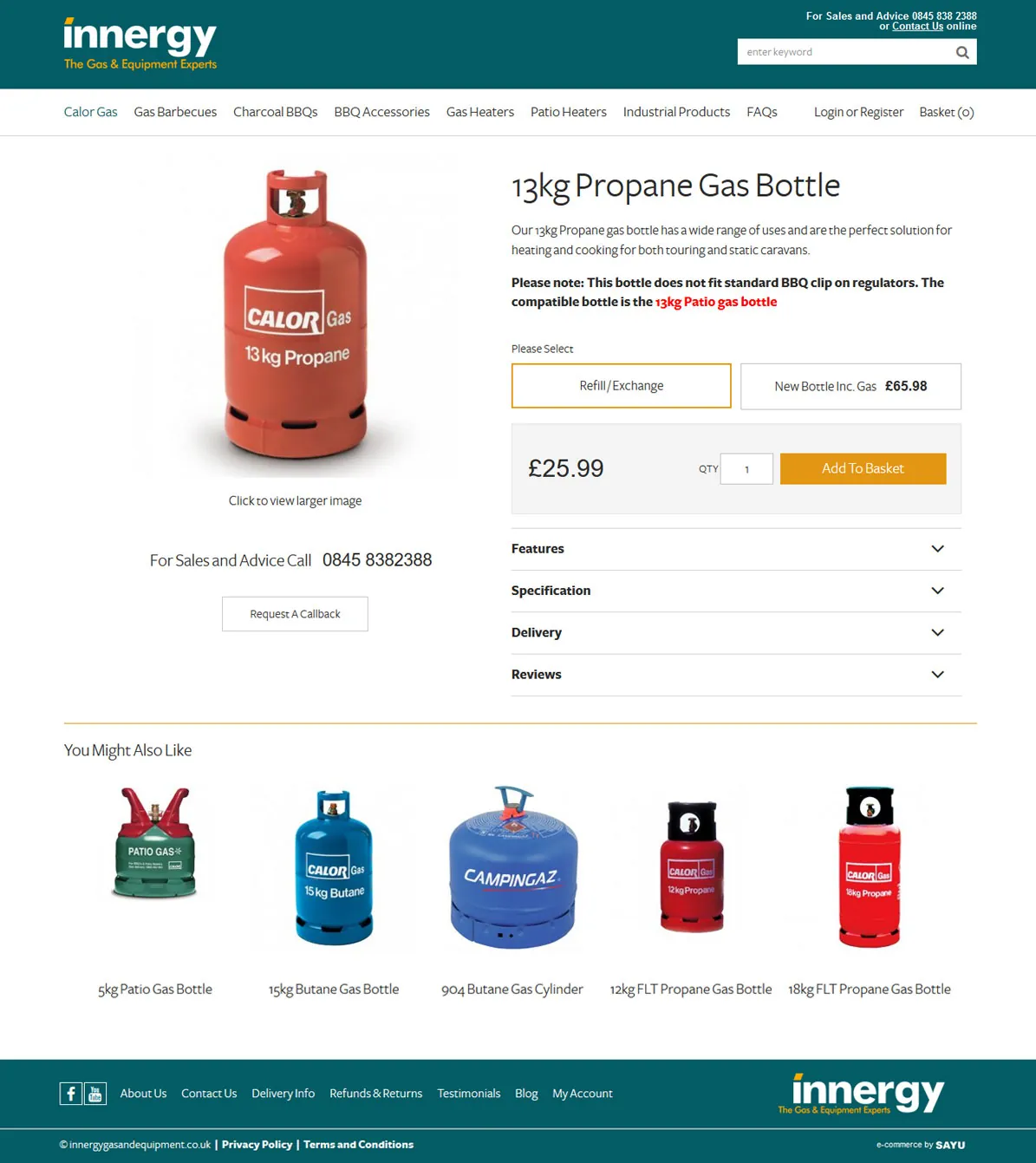 Innergy Gas & Equipment website: product details page
