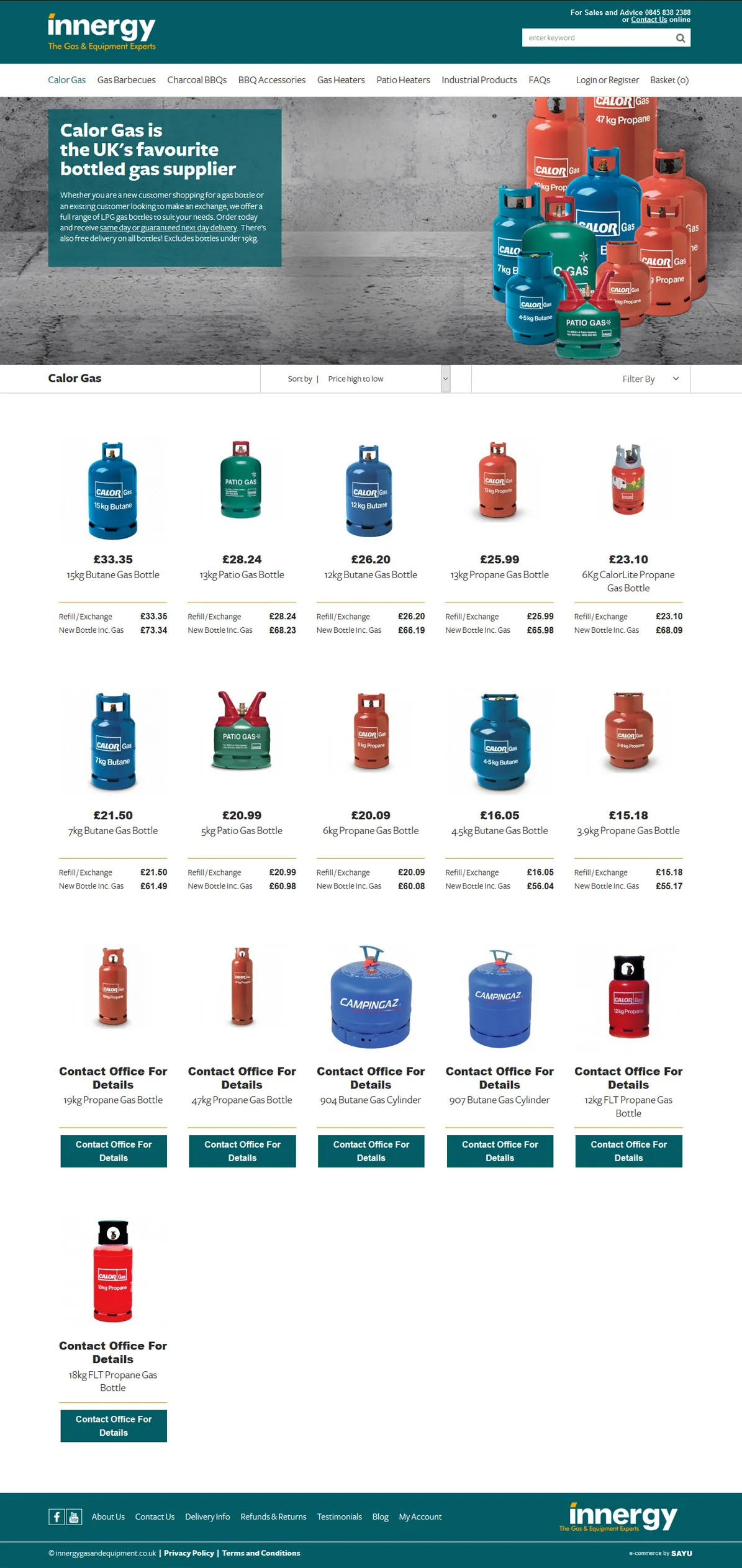 Innergy Gas & Equipment website: product listing page
