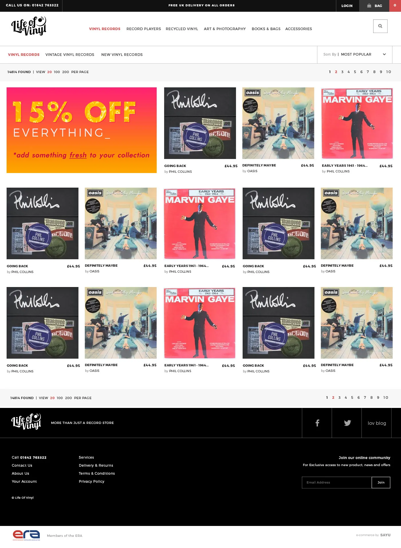 Life Of Vinyl website: product listing page