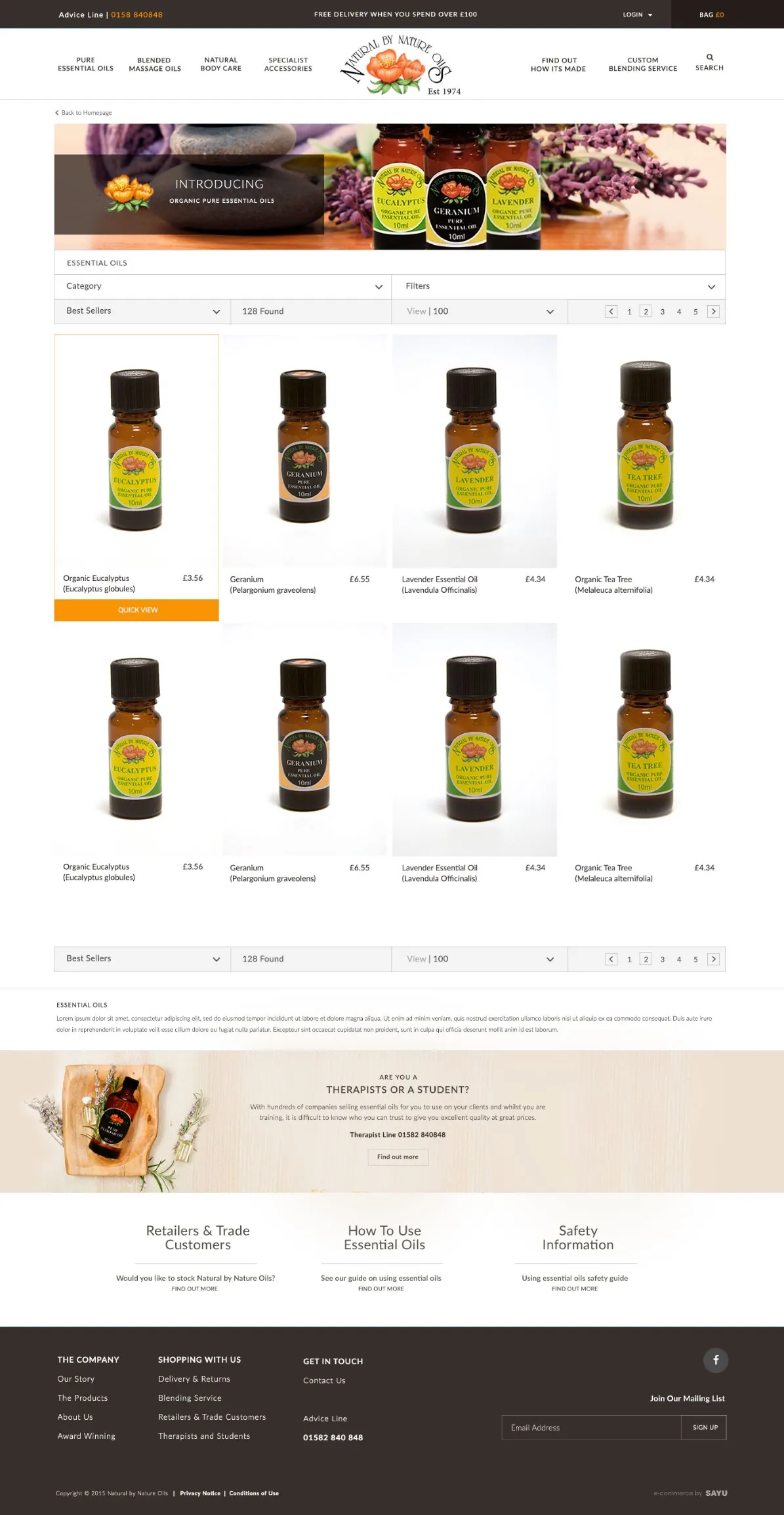 Natural By Nature website: product listing page