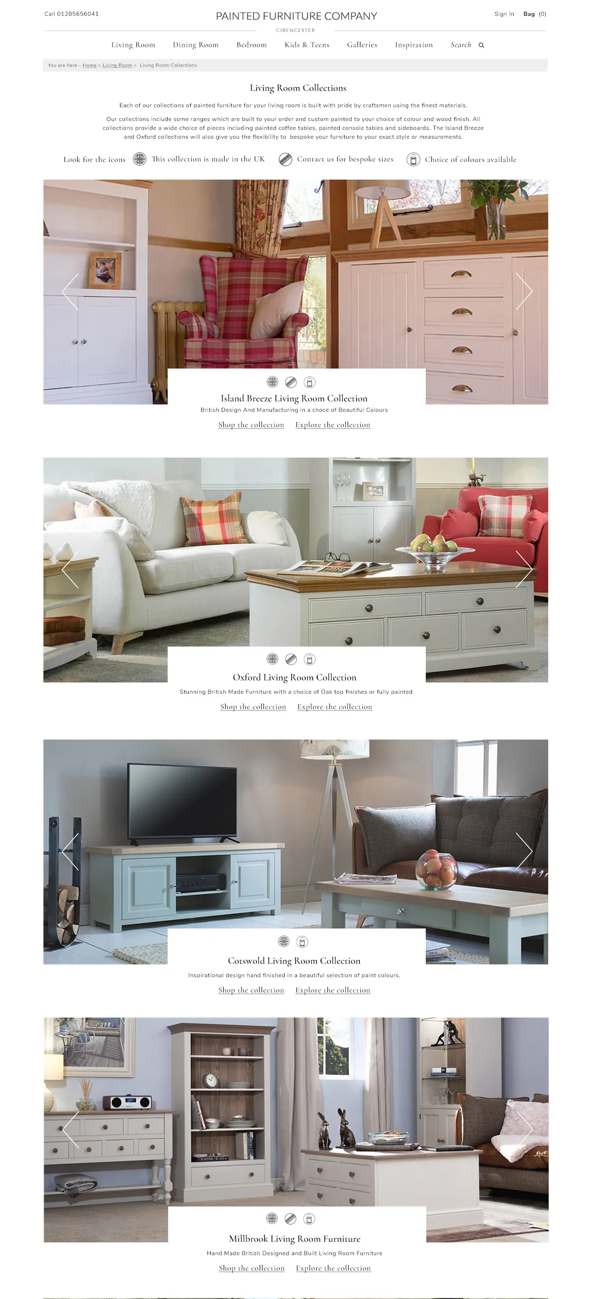 Painted Furniture website: collections page