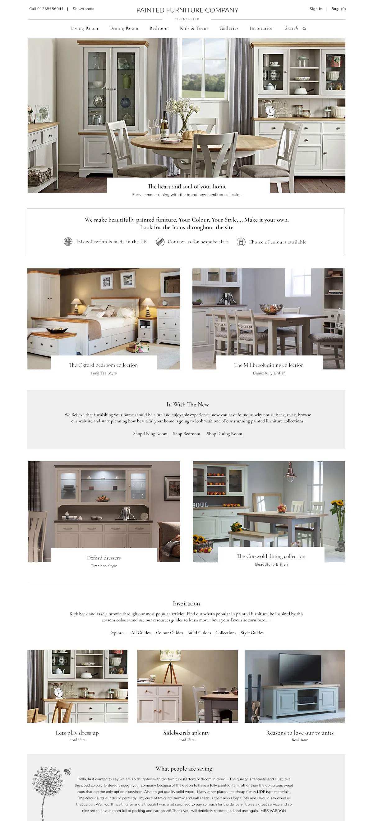 Painted Furniture website: homepage