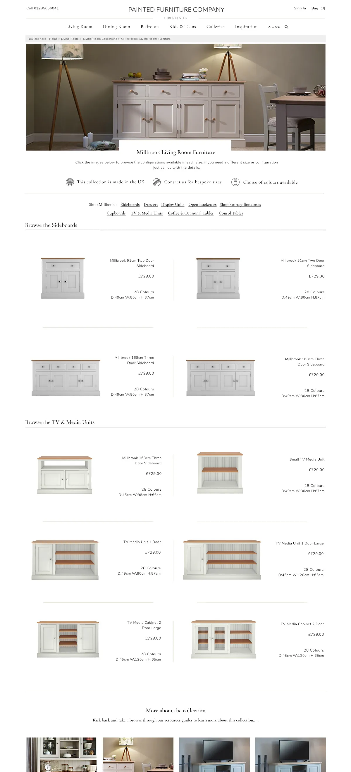 Painted Furniture website: product listing page