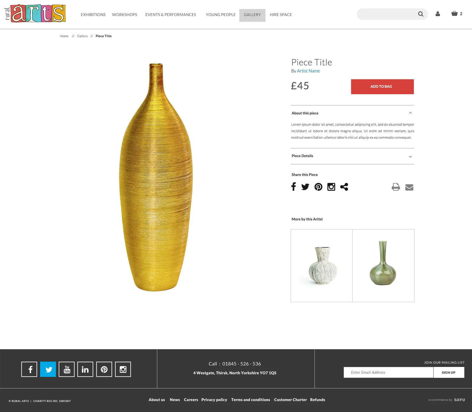 Rural Arts website: gallery details page