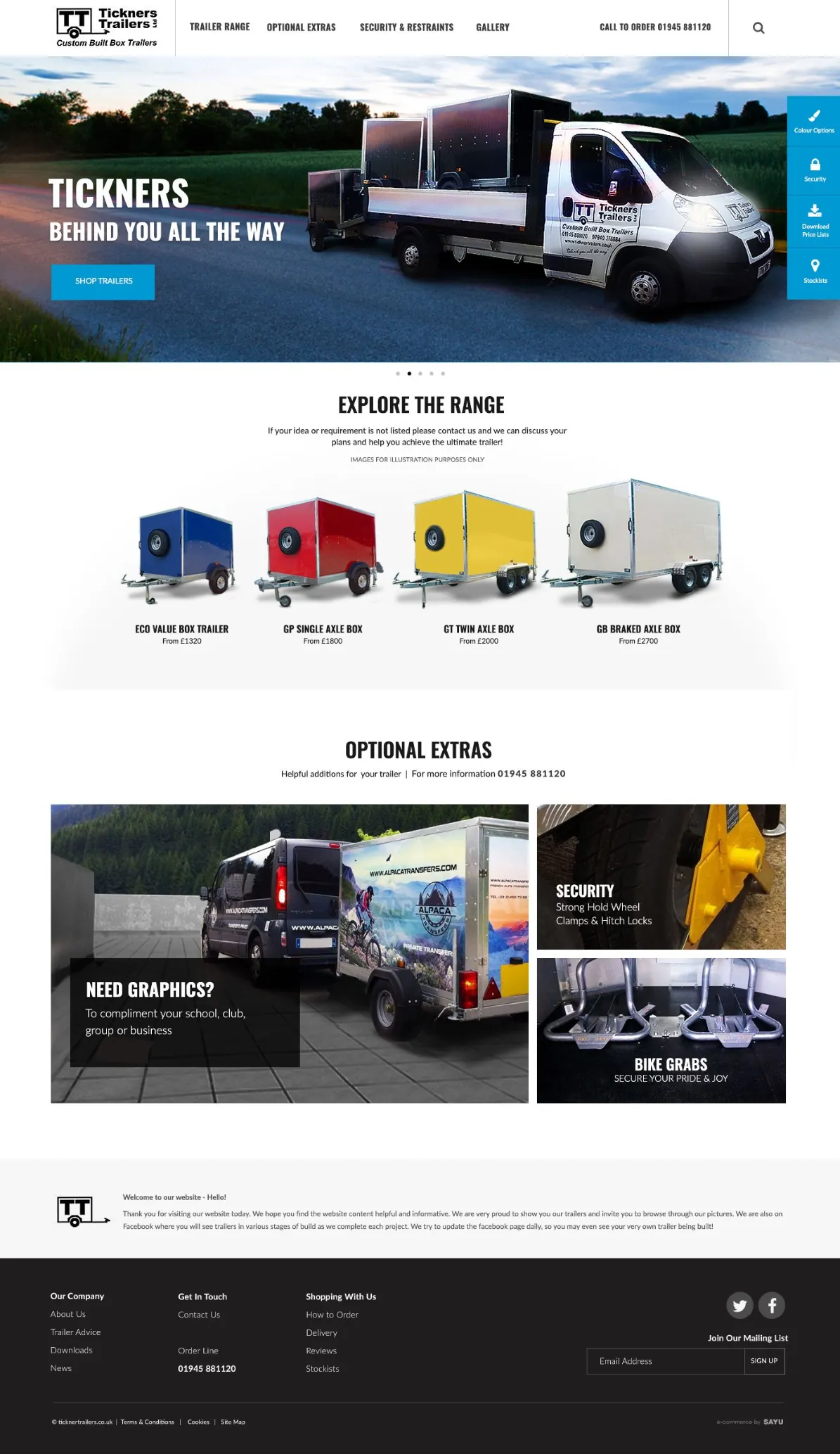 Tickner Trailers website: homepage