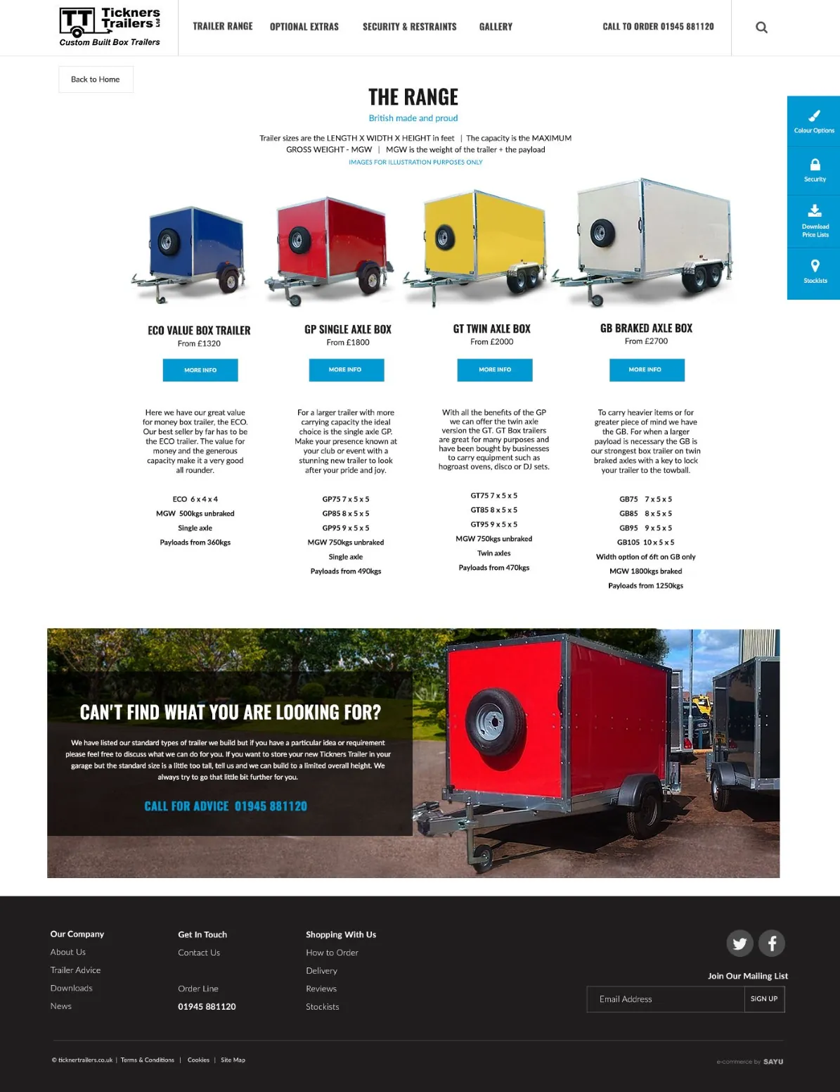 Tickner Trailers website: category page