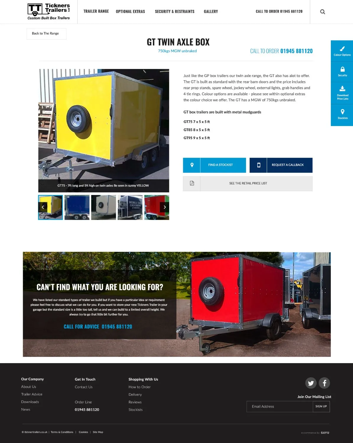 Tickner Trailers website: product details page