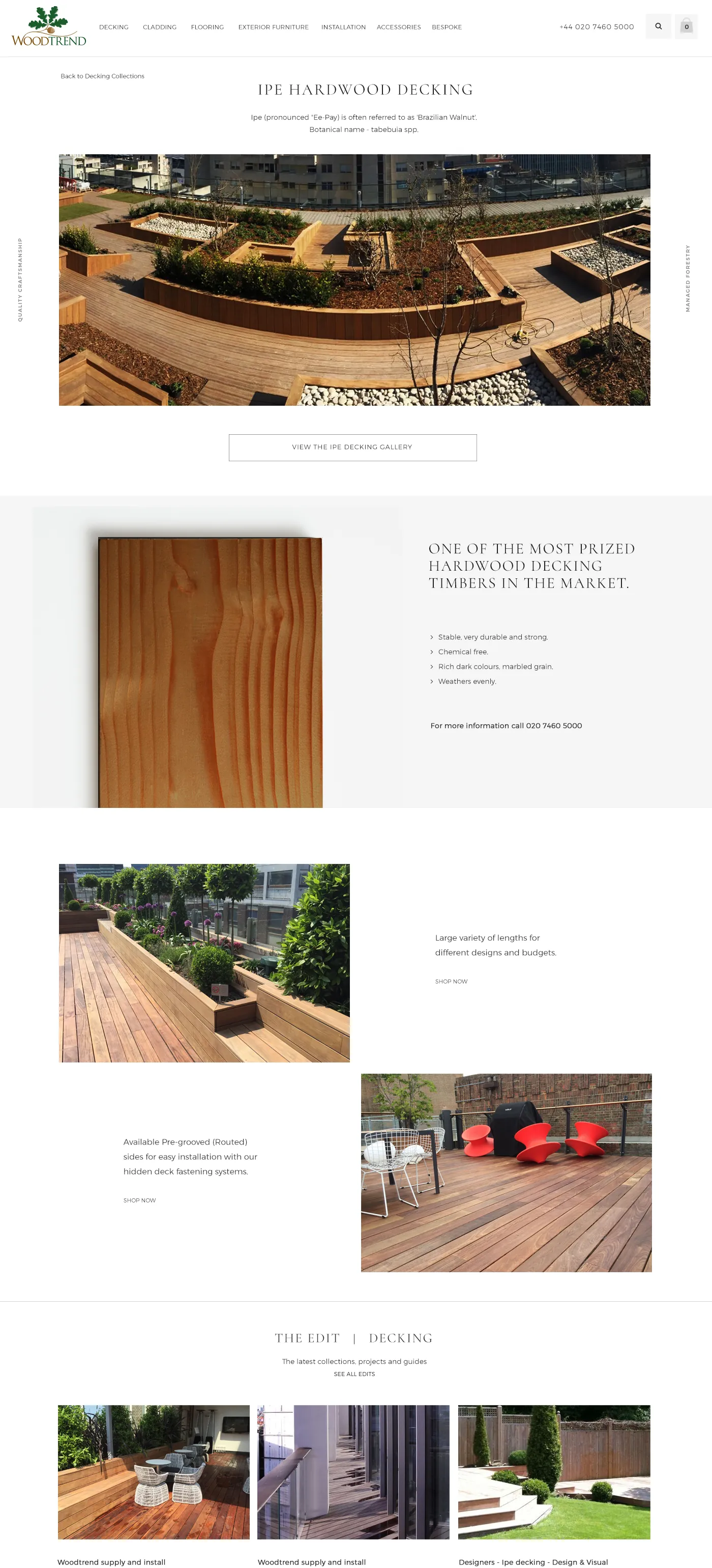 Woodtrend website: collection page