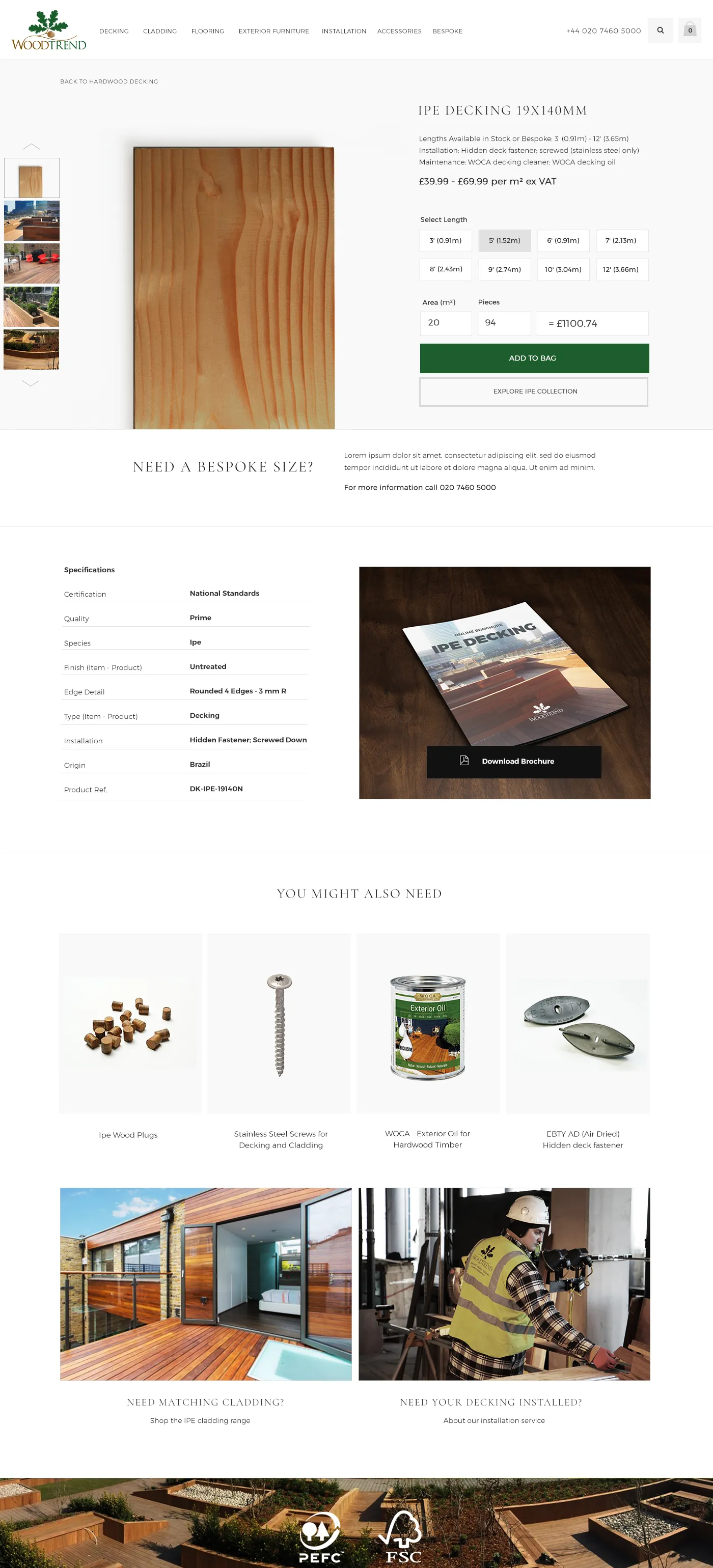 Woodtrend website: product details page