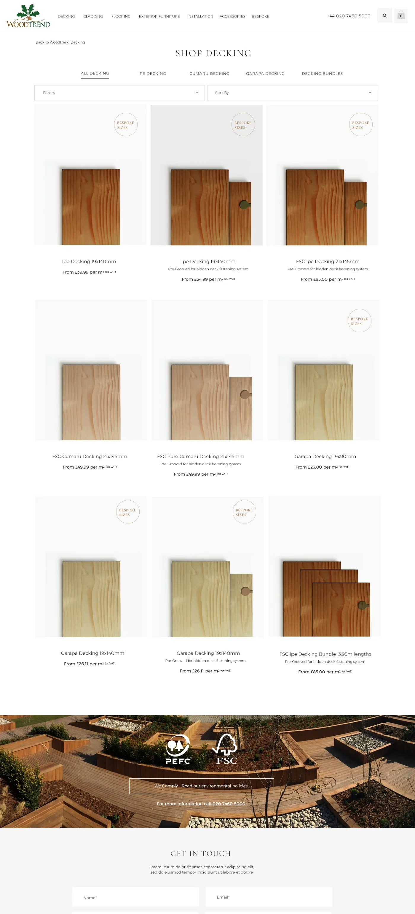 Woodtrend website: product listing page